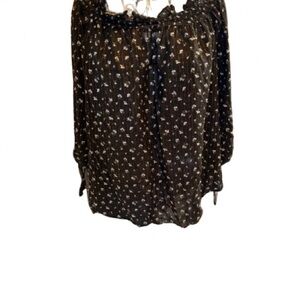 Michael Kors Black Off-Shoulder Floral Peasant Blouse